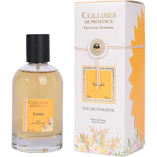Collines de Provence Ambre Eau de Toilette bottle and packaging on a white background