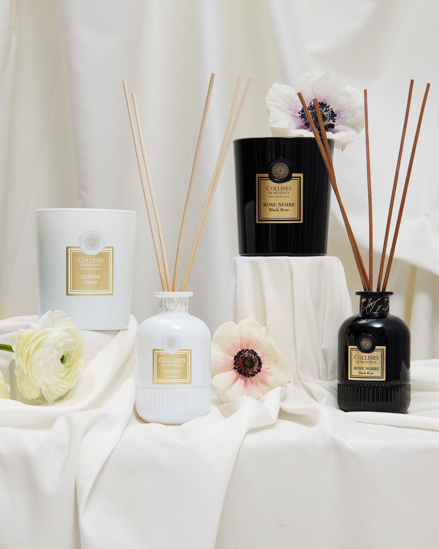 Cotton Reed Diffuser, with cotton reed scented candle, black rose scented candle and room spray