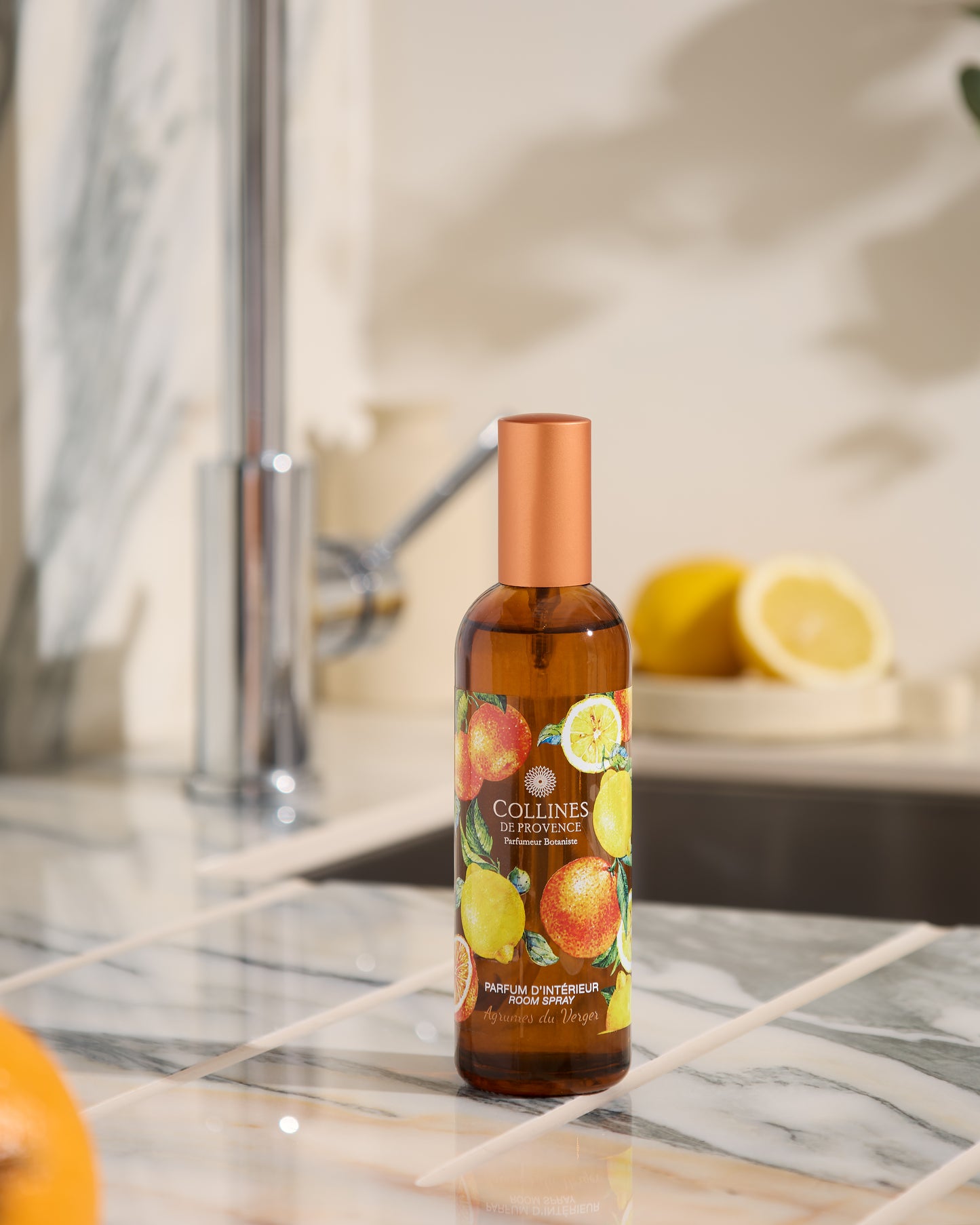 Citrus Orchard Glow Room Spray, with background