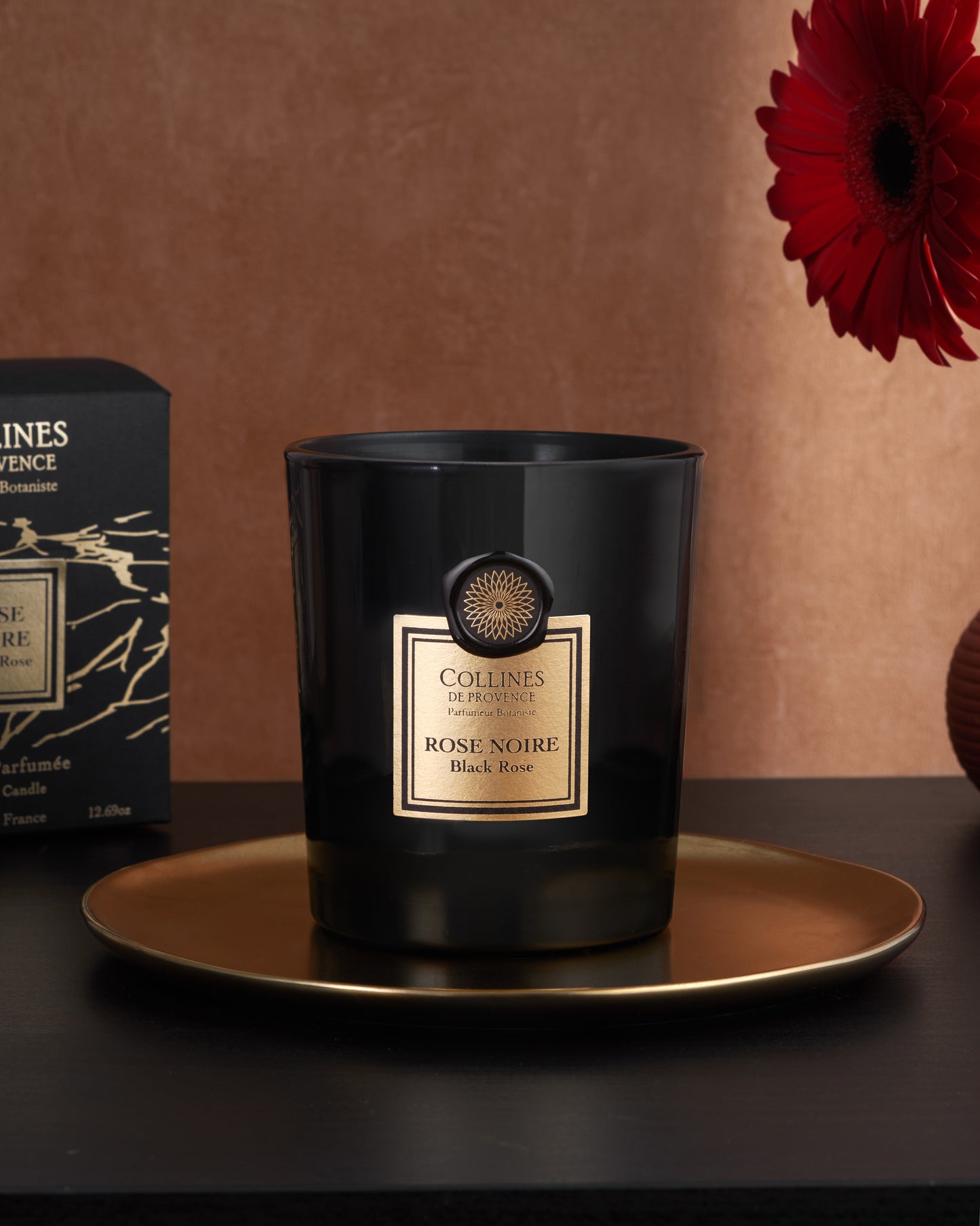 Black Rose Scented Candle, with background