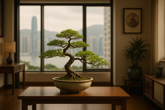 Bonsai, with Hong Kong Urban homes as background
