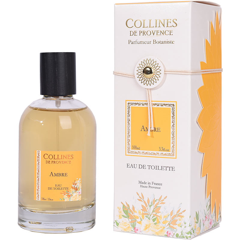 Collines de Provence Ambre Eau de Toilette bottle and packaging on a white background