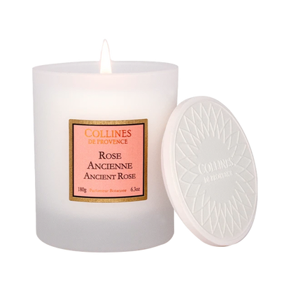 Collines de Provence Ancient rose scented candle with lid, front view