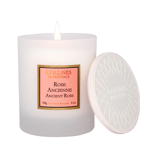 Collines de Provence Ancient rose scented candle with lid, front view