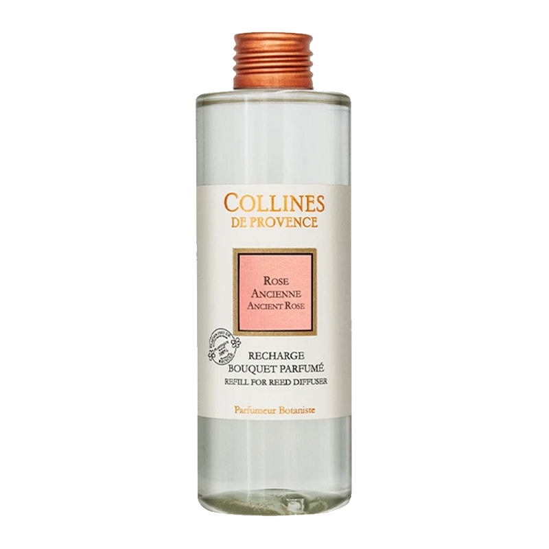 Collines de Provence ancient rose diffuser refill bottle on a white background