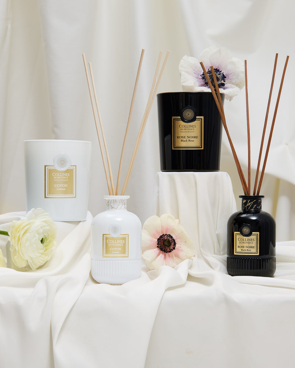 Cotton Scented Candle, with cotton reed diffuser and black rose collection
