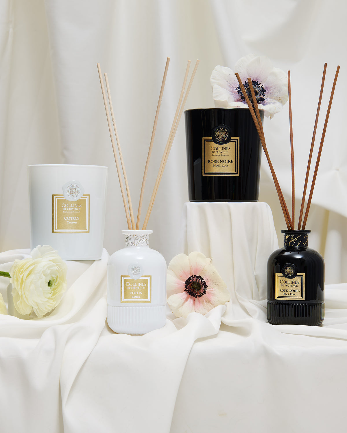 Cotton Scented Candle, with cotton reed diffuser and black rose collection