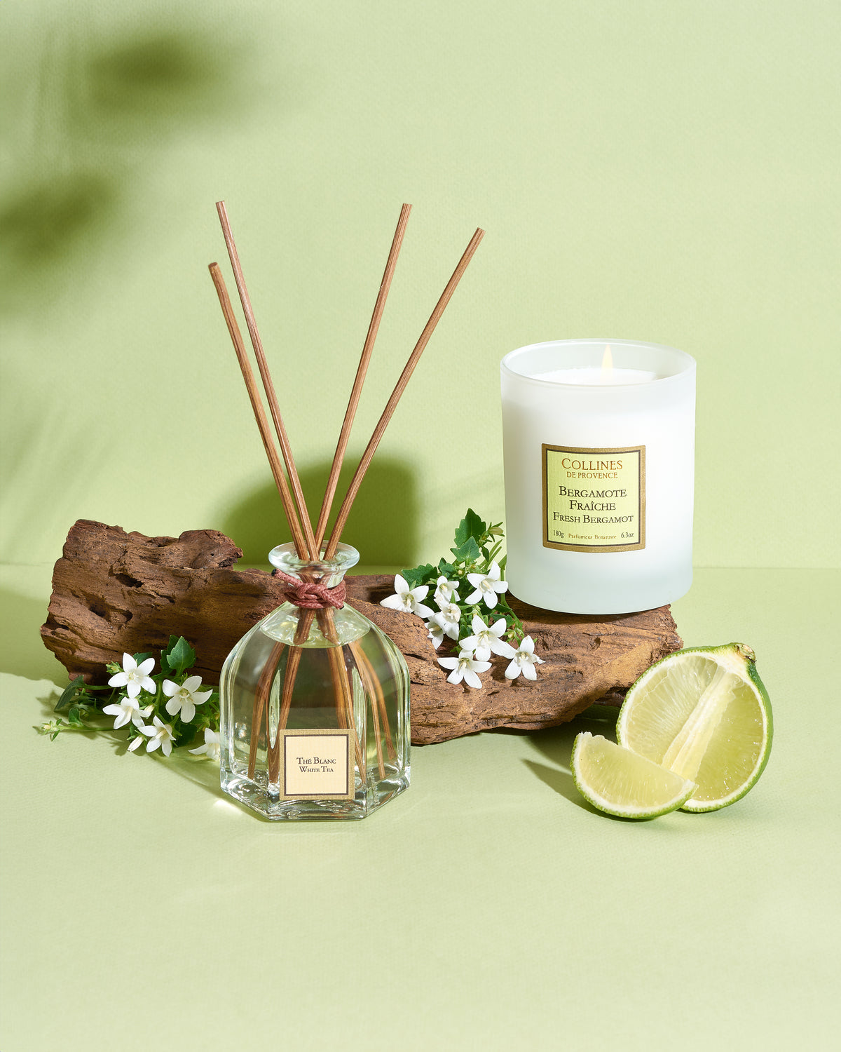 Fresh Bergamote Scented Candle, with fresh bergamote reed diffuser