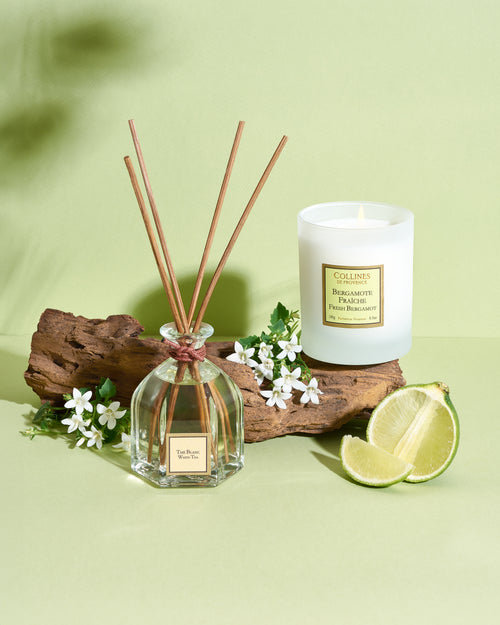 Fresh Bergamote Scented Candle, with fresh bergamote reed diffuser
