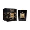 Collines de Provence amber vanilla scented candle and packaging on a white background