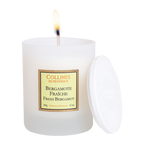 Fresh Bergamote Scented Candle, front glass bottle view