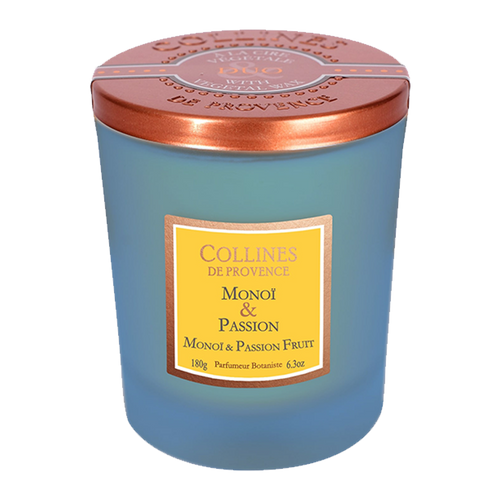 Monoi & Passion fruit Scented Candle, front view, Collines De Provence