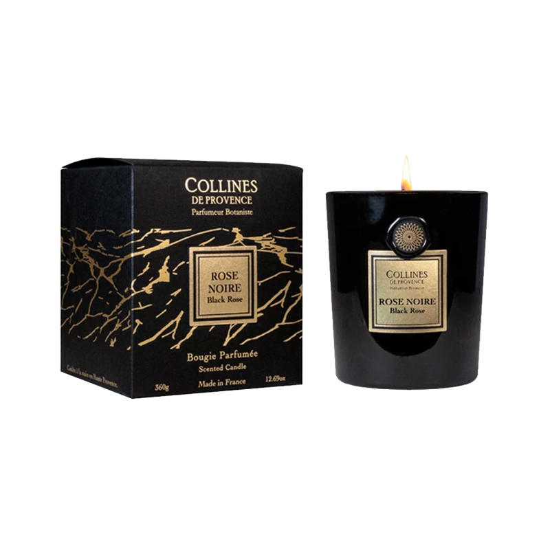 Black Rose Scented Candle, front view with box