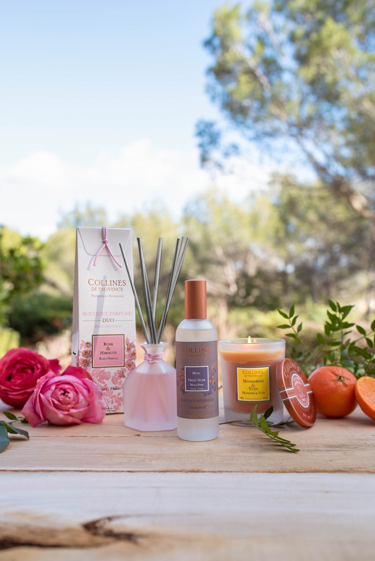 Rose & Hibiscus Reed Diffuser, with other collines de provence products