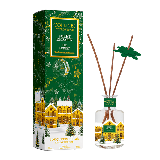 Collines de Provence Fir Forest reed diffuser with packaging on a white background