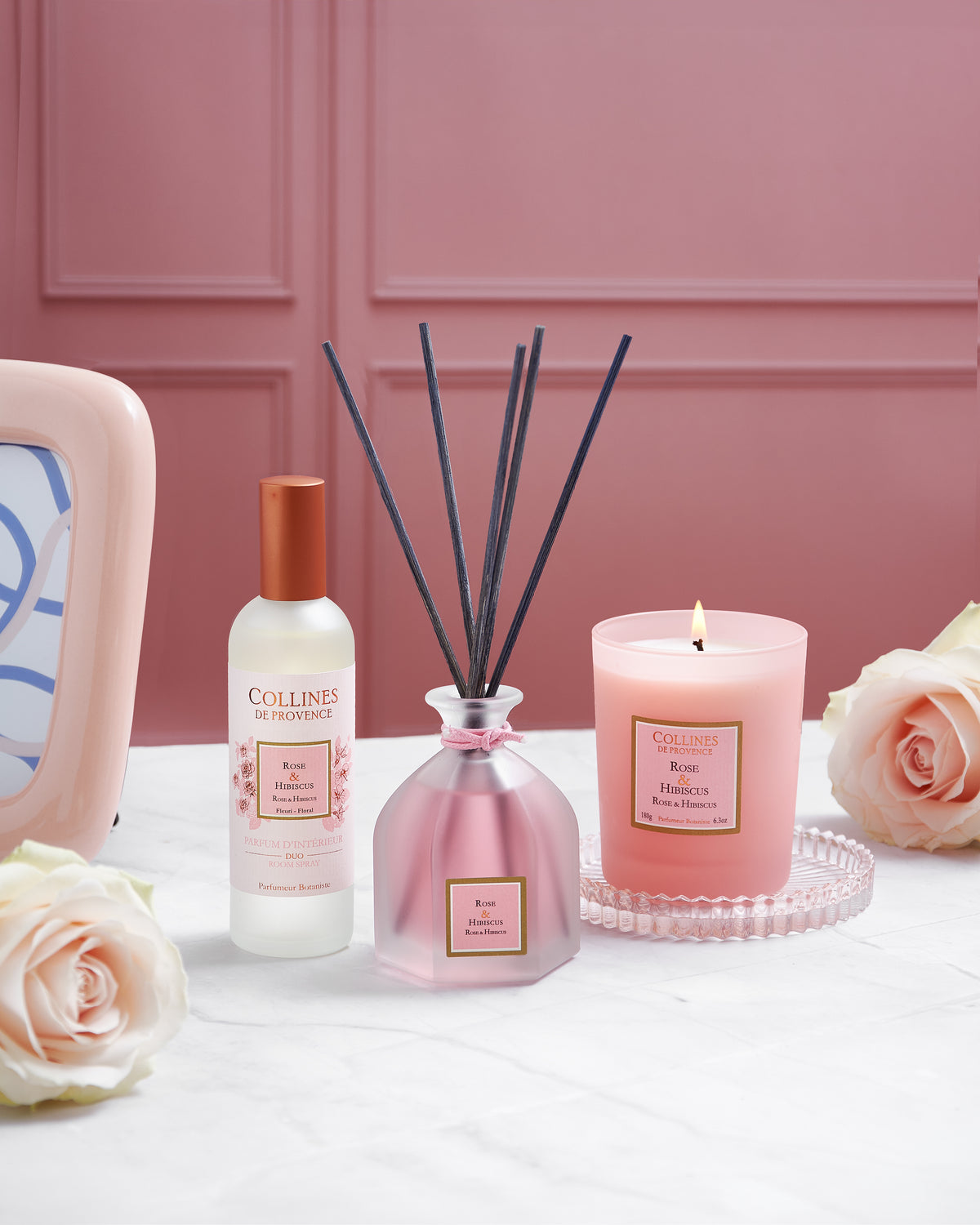Rose & Hibiscus Scented Candle, with collection