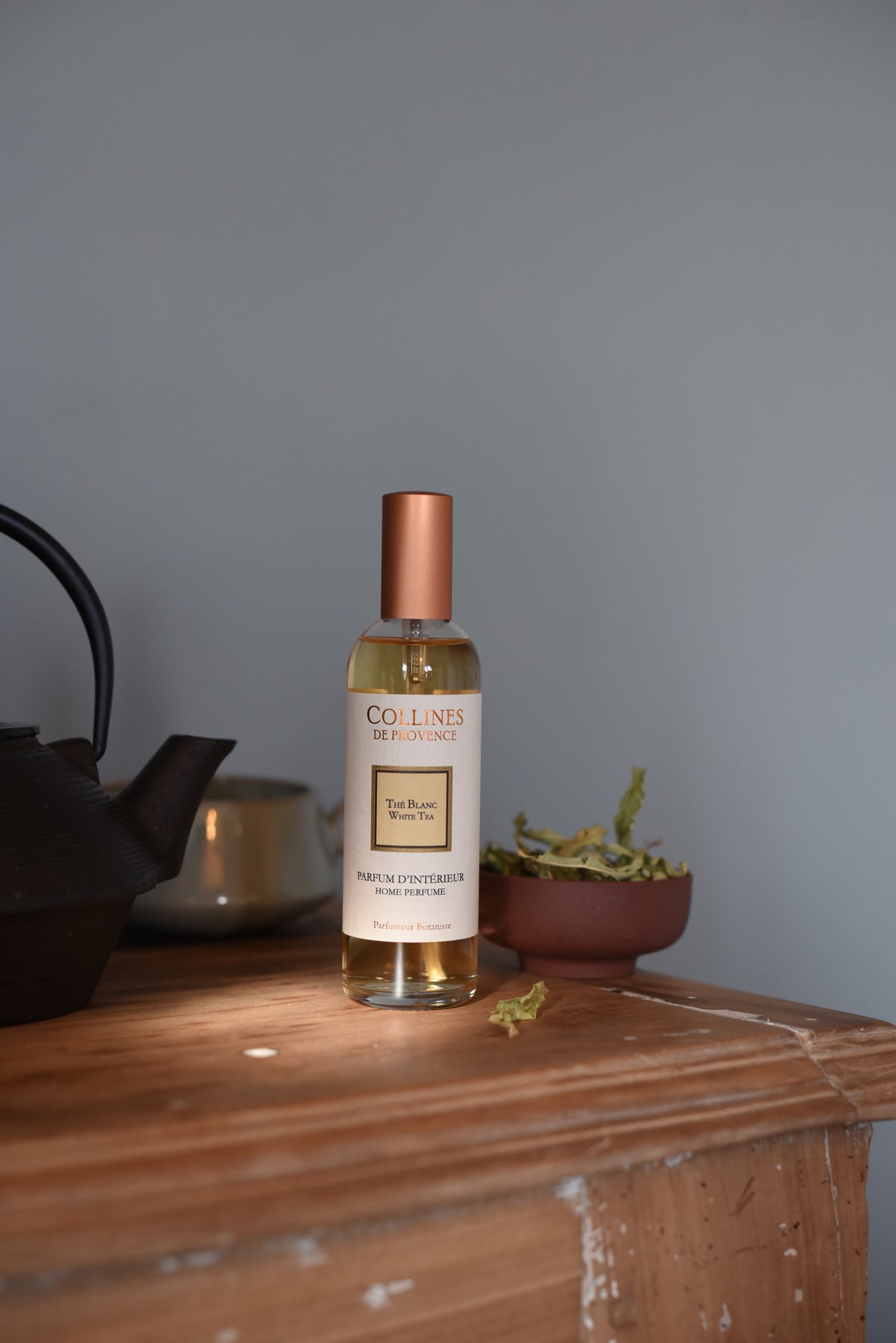 White Tea Room Spray, on table