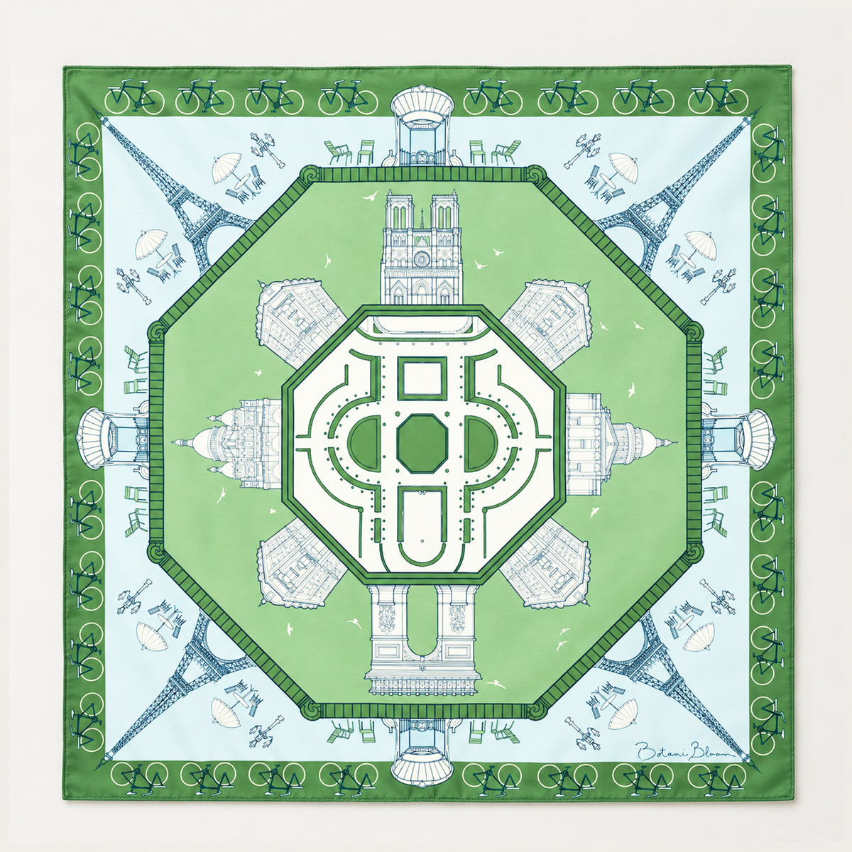 Paris à vol d'oiseaux Scarf - Green