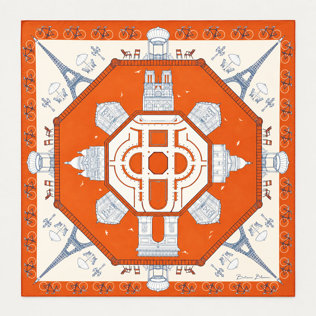 Paris à vol d'oiseaux Scarf - Orange