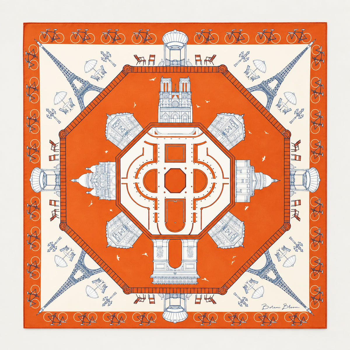Paris à vol d'oiseaux Scarf - Orange