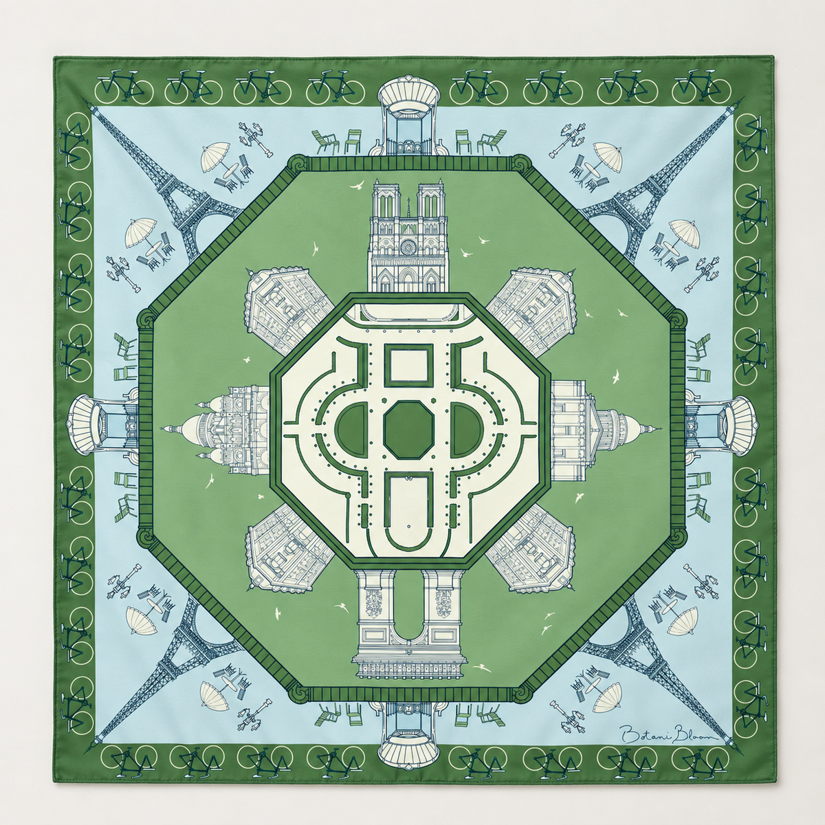 Paris à vol d'oiseaux Scarf - Green