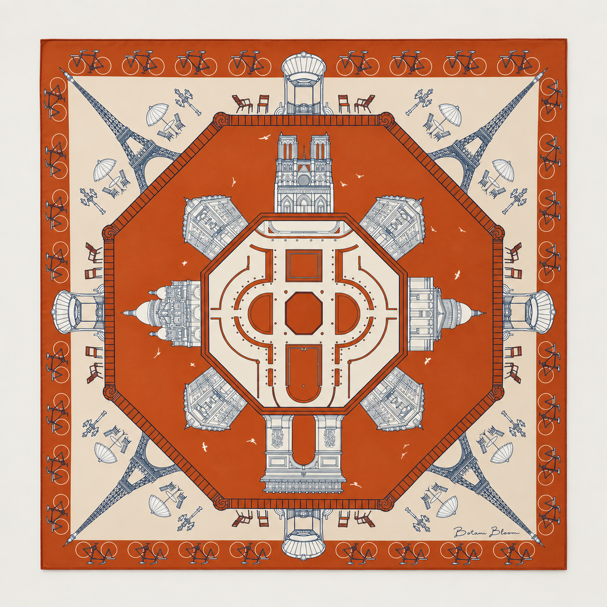 Paris à vol d'oiseaux Scarf - Orange