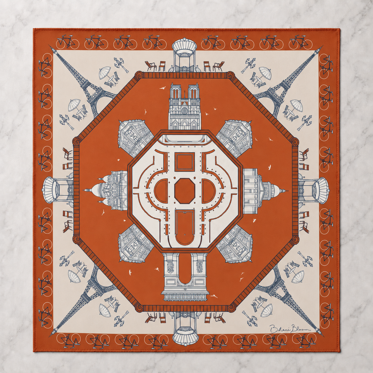 Paris à vol d'oiseaux Scarf - Orange