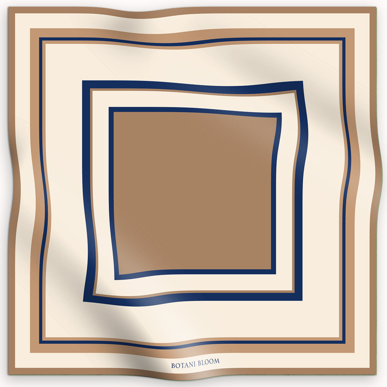 Silkscarf with a brown center and beige border, featuring the brand 'Botani Bloom'.