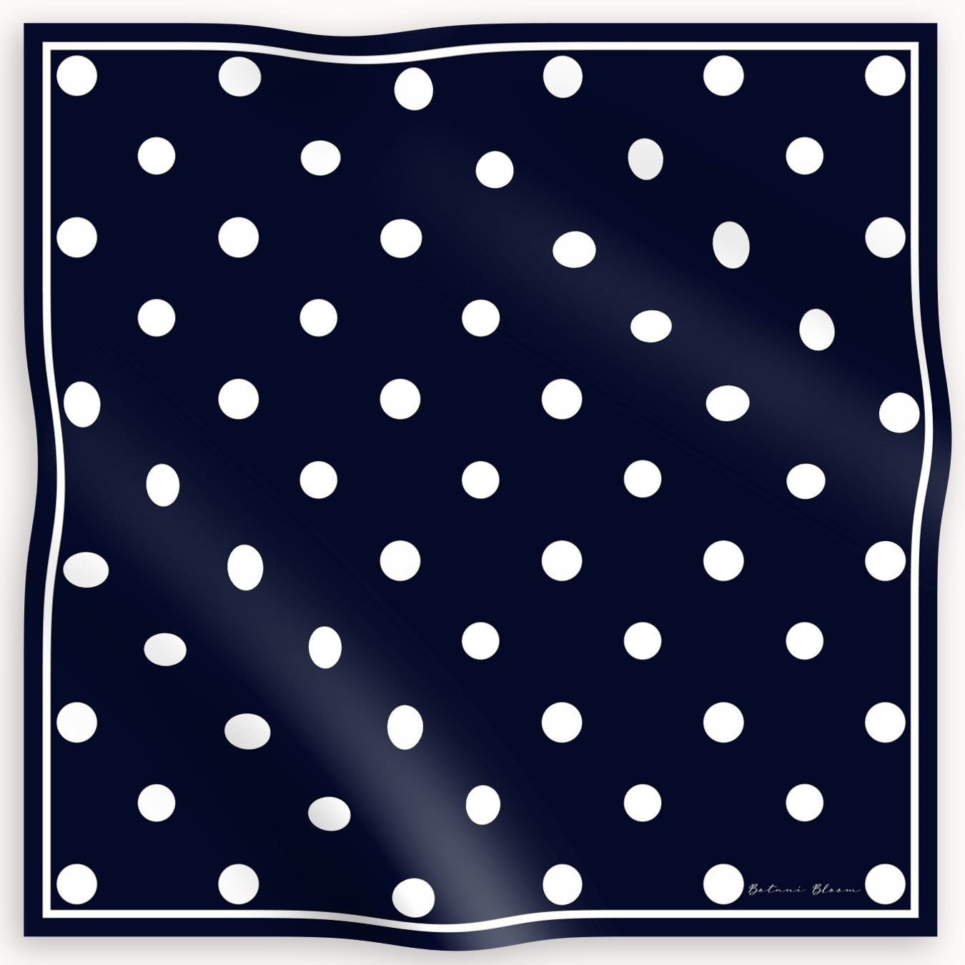 Navy blue silk scarf with white polka dots