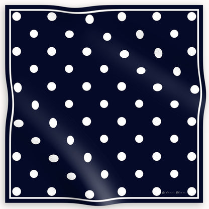 Navy blue silk scarf with white polka dots