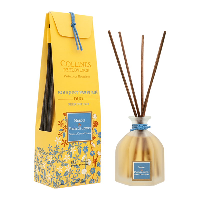Neroli & Cotton Flower Reed Diffuser, front view, with box