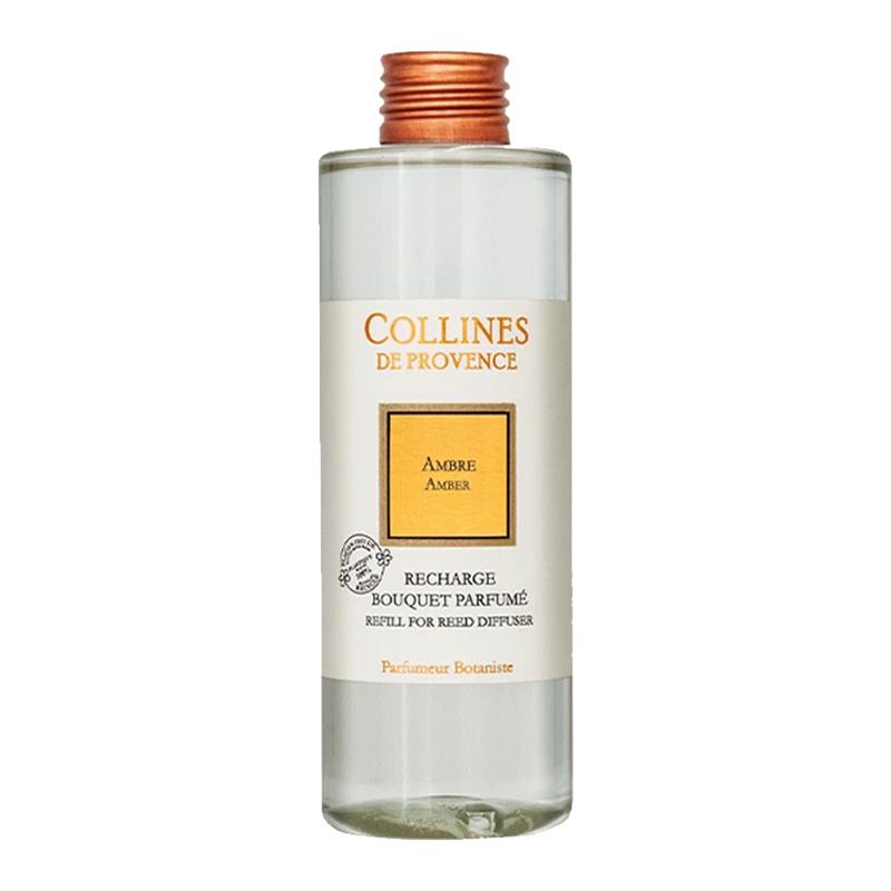 Collines de Provence amber diffuser refill bottle on a white background