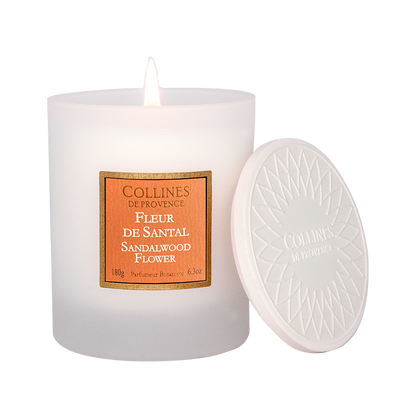 Collines de Provence Sandalwood Flower Scented candle with lid, front view