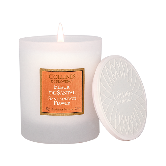 Collines de Provence Sandalwood Flower Scented candle with lid, front view