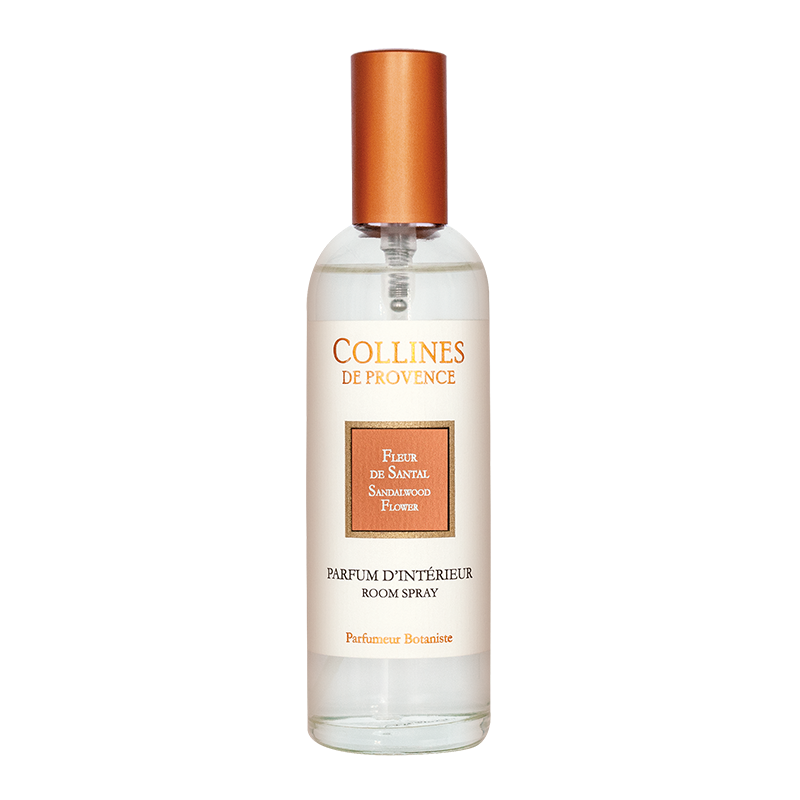 Collines de Provence sandalwood flower room spray bottle, front view