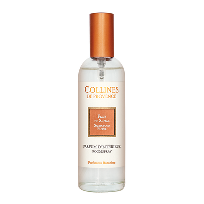Collines de Provence sandalwood flower room spray bottle, front view