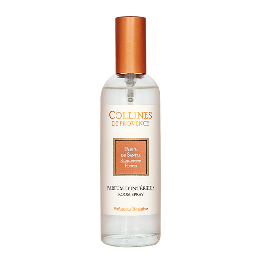 Collines de Provence sandalwood flower room spray bottle, front view