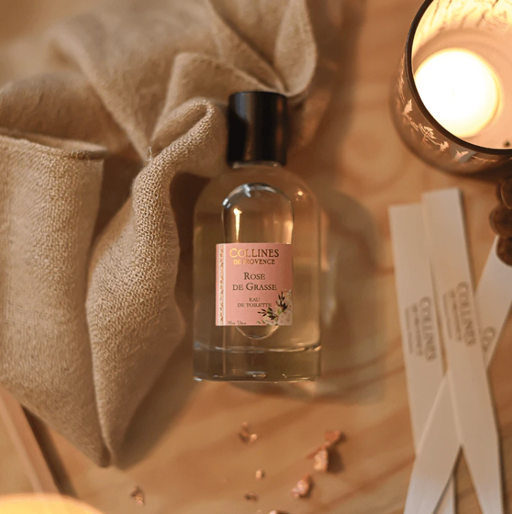 Rose from Grasse Perfume, on table