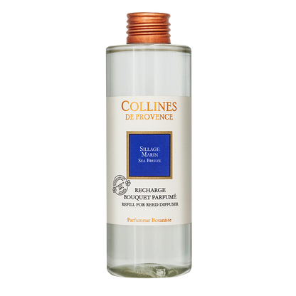 Collines de Provence Sea breeze diffuser refill with a white label on a white background