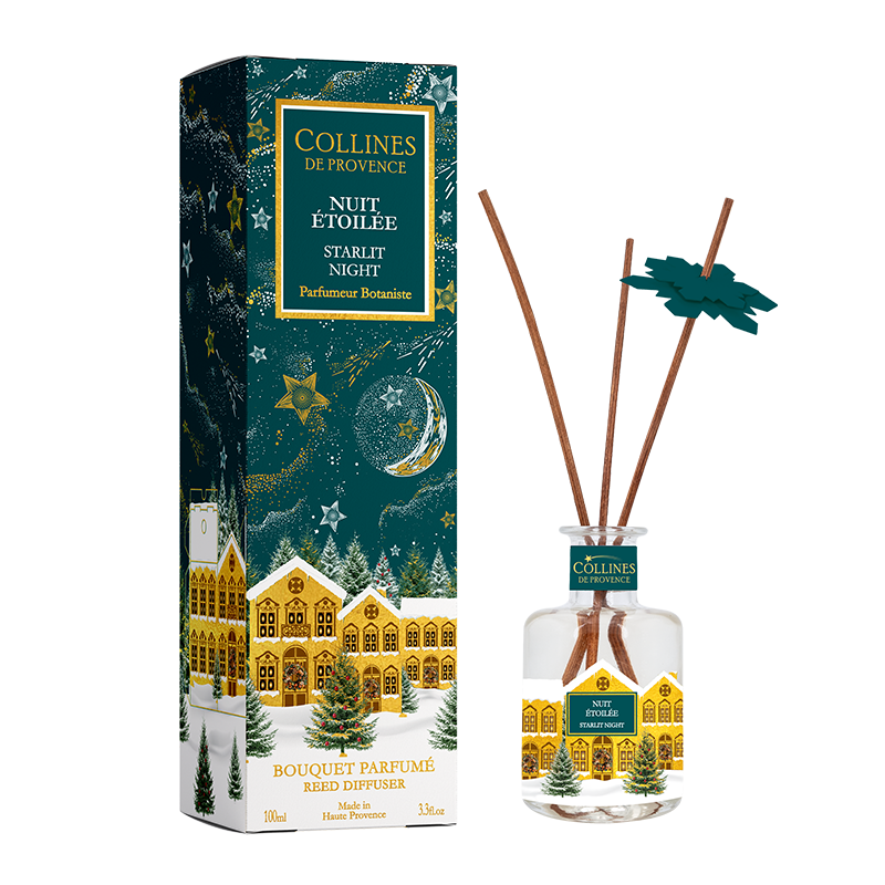 Collines de Provence Starlit Night diffuser with christmas packaging on a white background