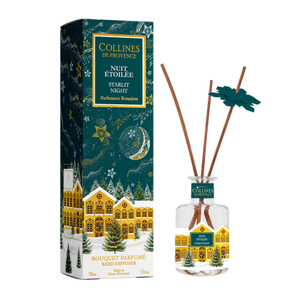 Collines de Provence Starlit Night diffuser with christmas packaging on a white background